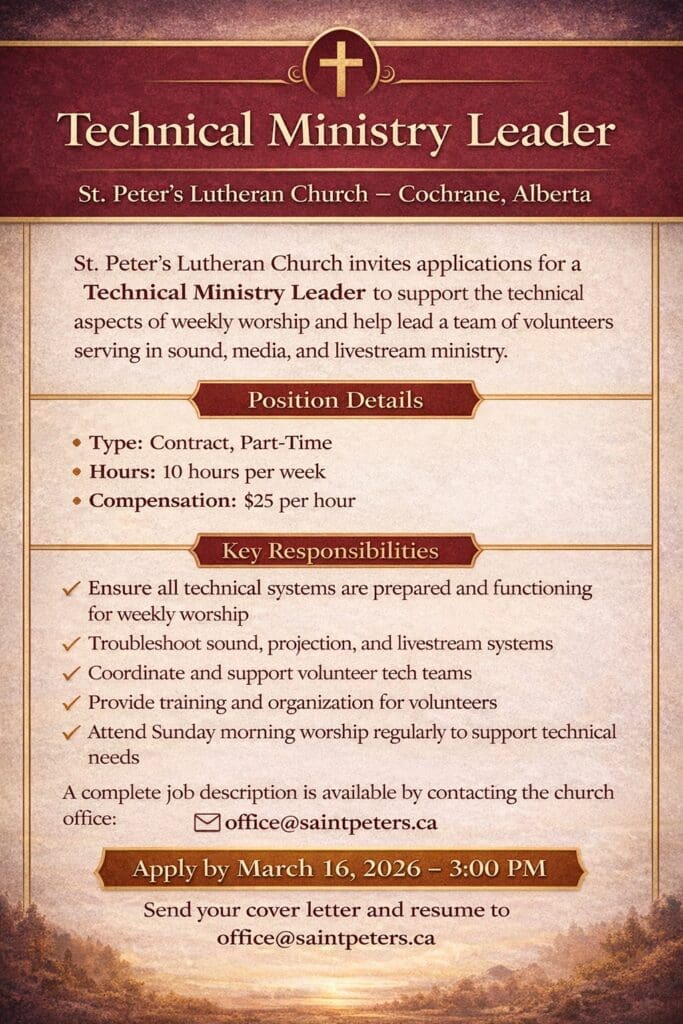 Now Hiring! Technical Ministry Leader